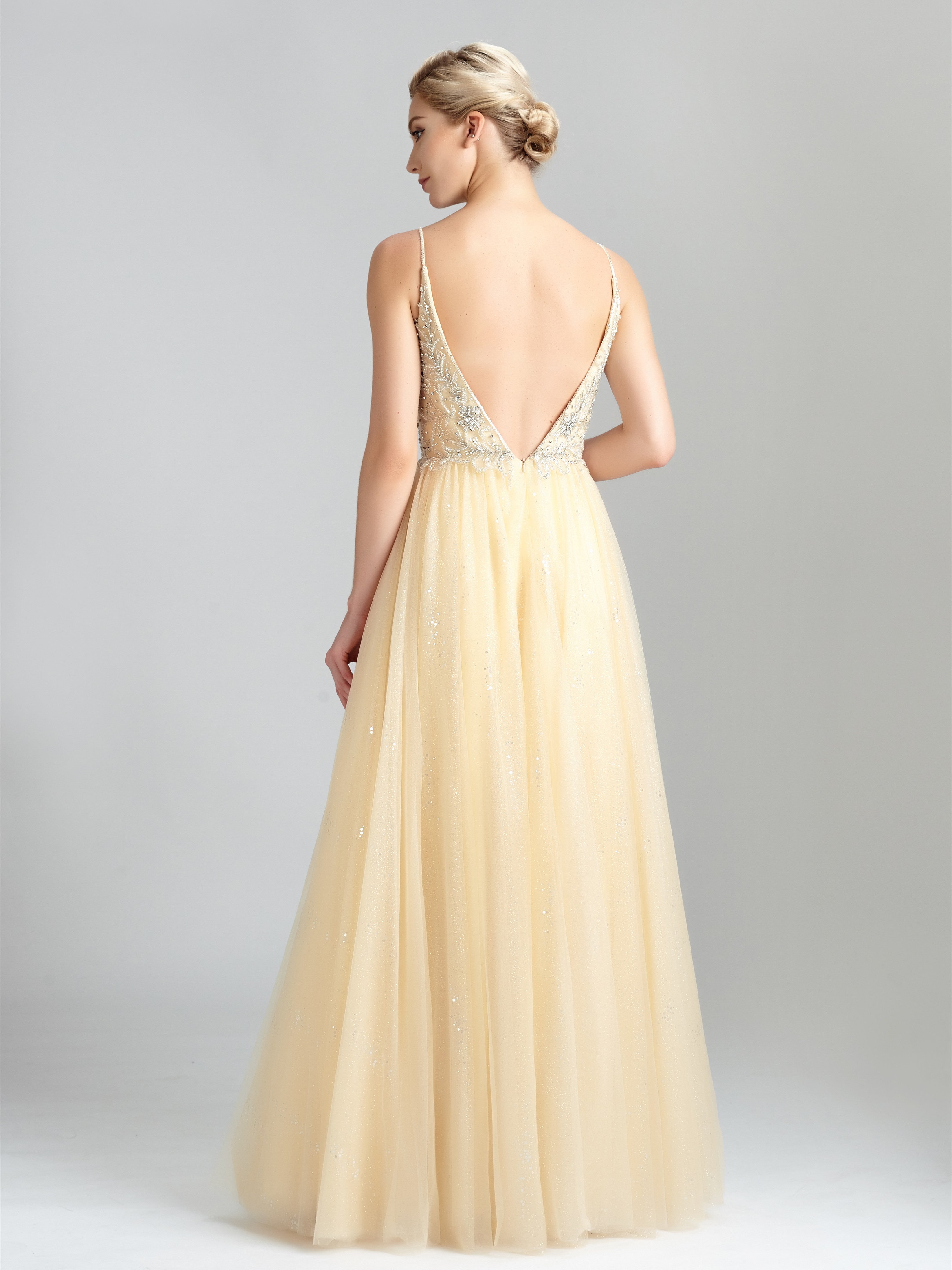 Beaded Tulle Prom Dresses A-line Sequined Evening Gowns