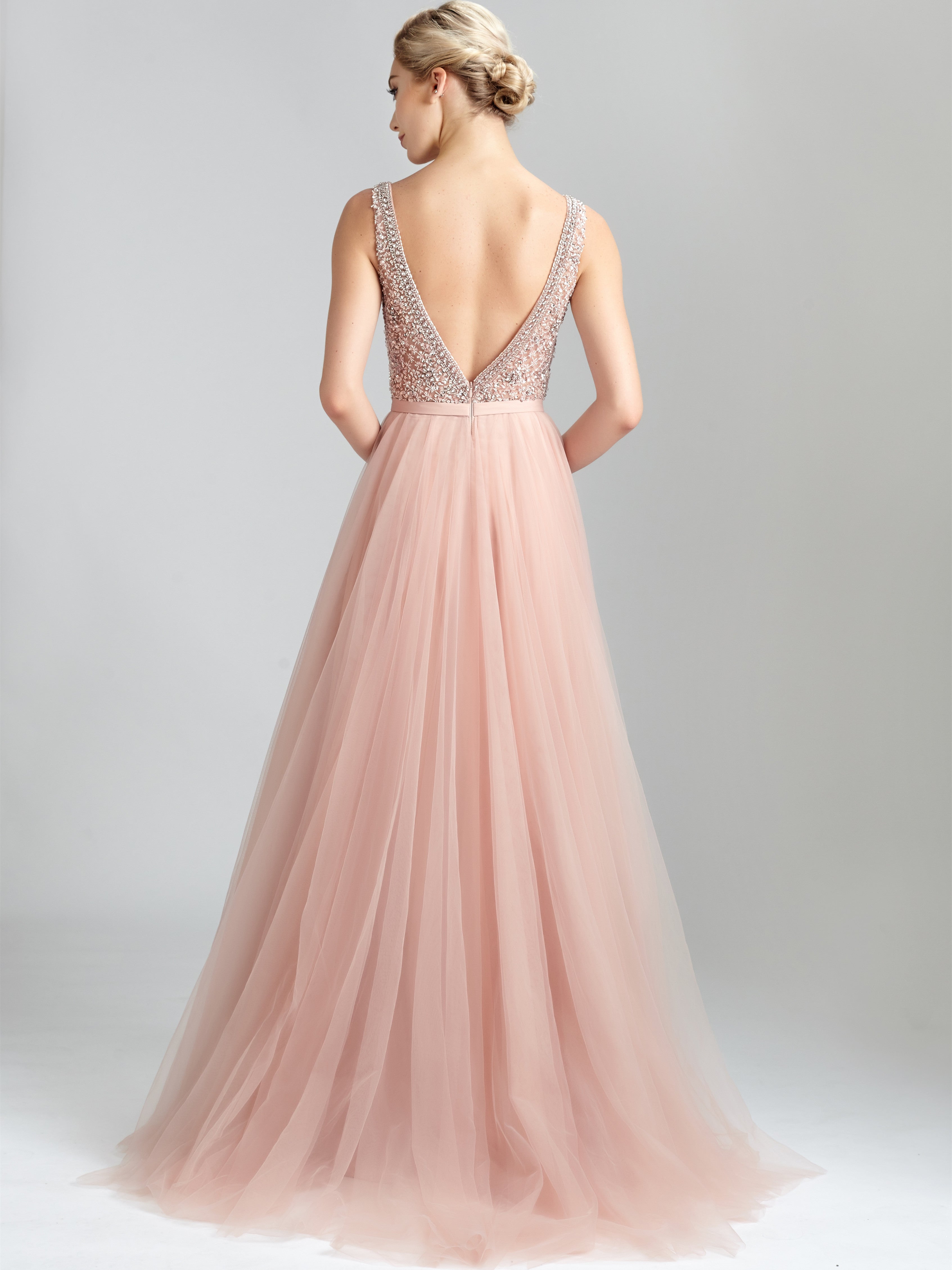 Shining Tulle Prom Dresses A-line Beaded Evening Gowns