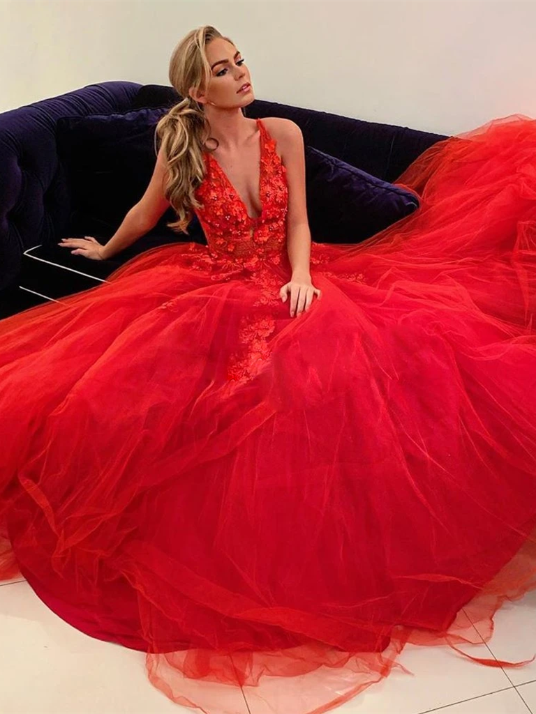 Amazing A-line Prom Dresses Tulle Evening Gowns With Appliques