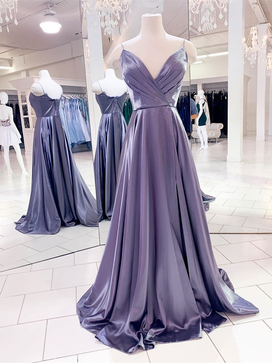 Spaghetti Straps Satin Prom Dresses A-line Evening Dresses