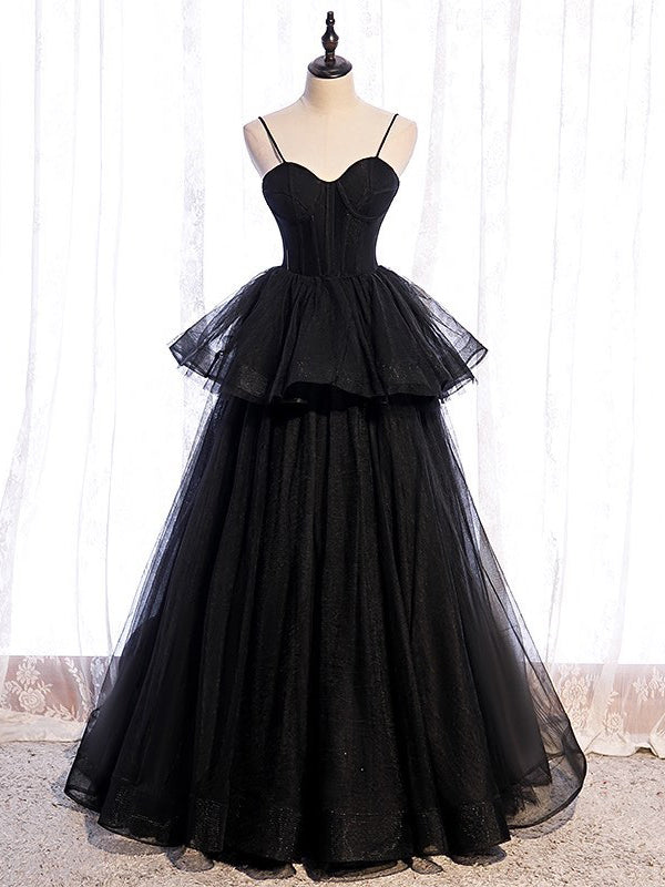 Elegant Spaghetti Straps A-line Prom Dresses Tiered Tulle