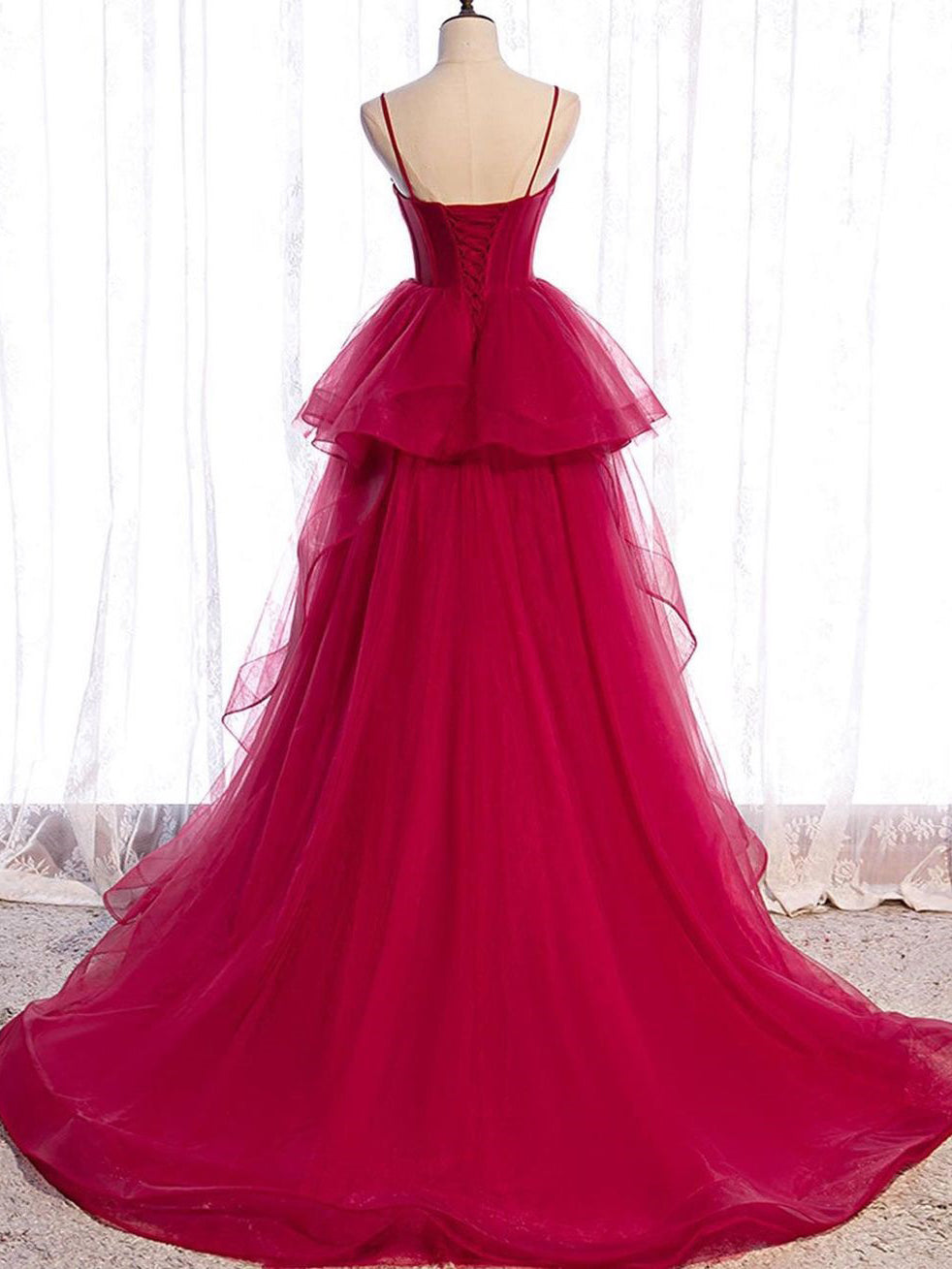 Elegant Spaghetti Straps A-line Prom Dresses Tiered Tulle