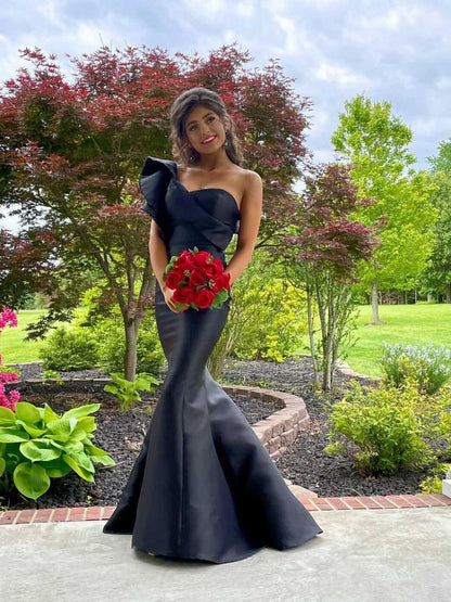 Trumpet/Mermaid Asymmetric Sweep Train Satin Simple Prom Dresses