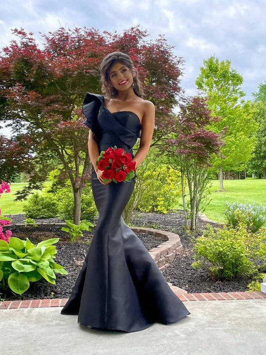 Trumpet/Mermaid Asymmetric Sweep Train Satin Simple Prom Dresses