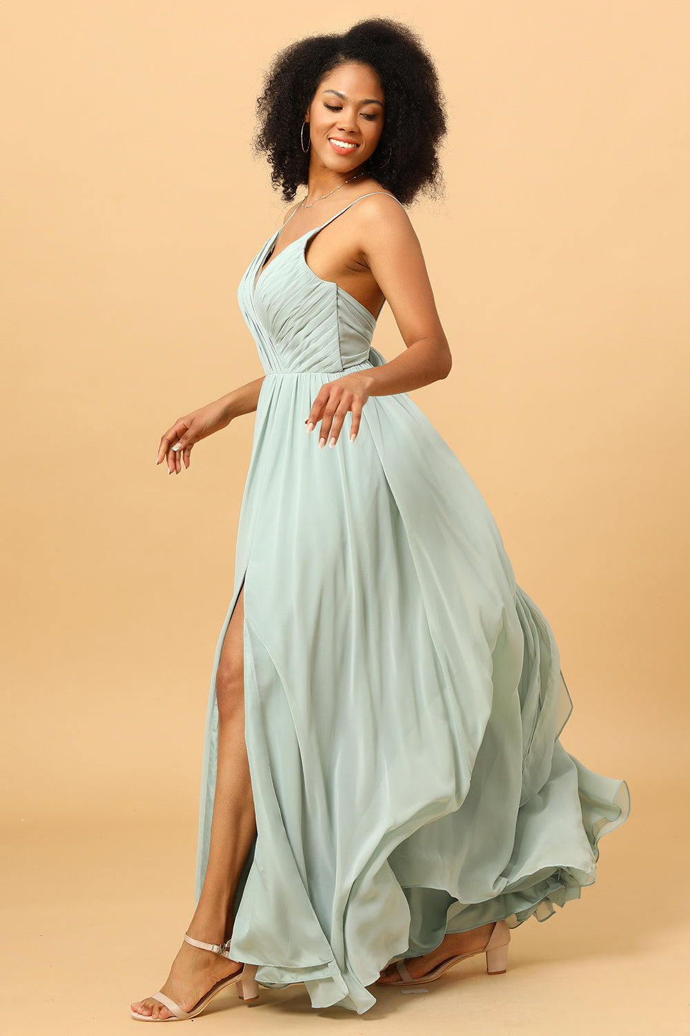 Mint Green A-Line Ruched Chiffon Bridesmaid Dress