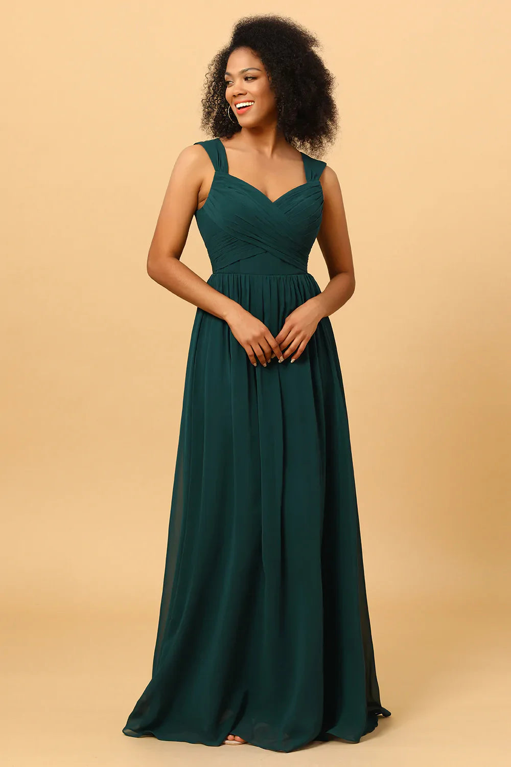 Chiffon Green Sleeveless Bridesmaid Dress with Ruffles