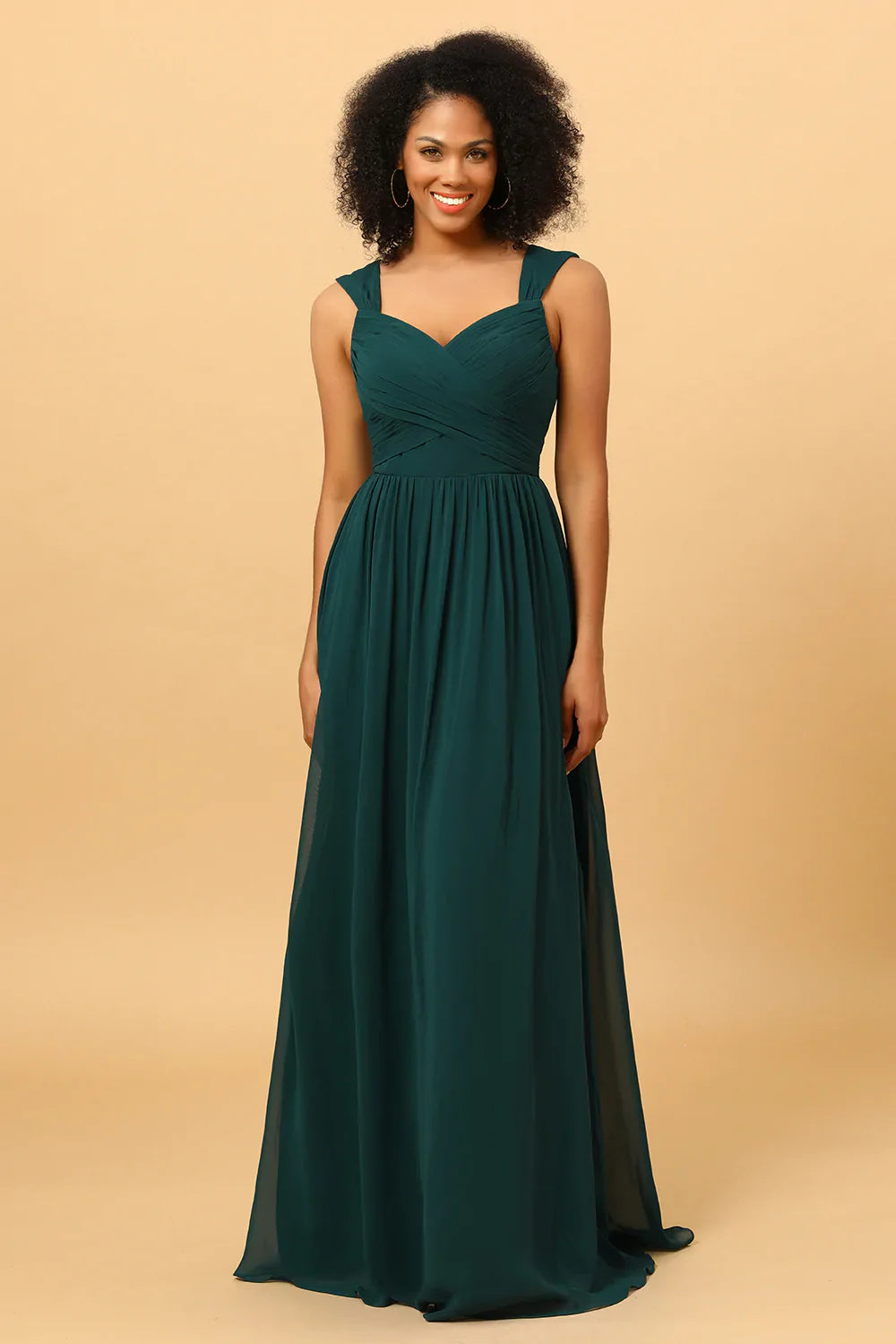 Chiffon Green Sleeveless Bridesmaid Dress with Ruffles