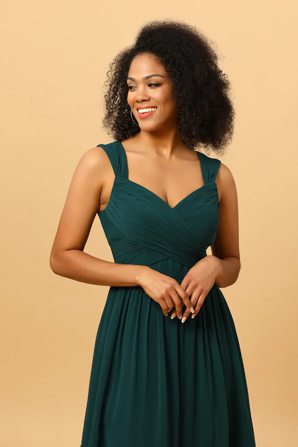 Chiffon Green Sleeveless Bridesmaid Dress with Ruffles