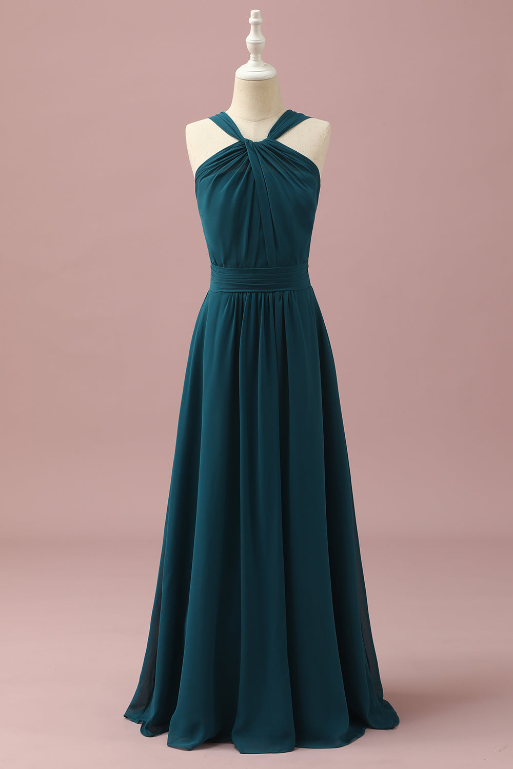 Dark Green Halter A-Line Junior Bridesmaid Dresses