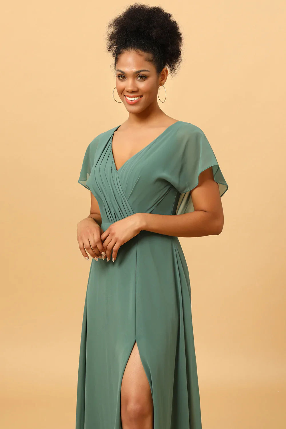 Chiffon A-Line Green Bridesmaid Dress with Slit