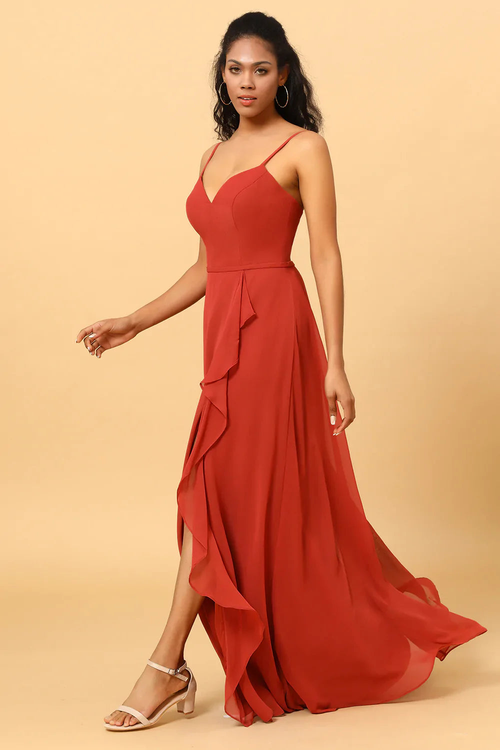 Spaghetti Straps Chiffon A-Line Bridesmaid Dress with Slit