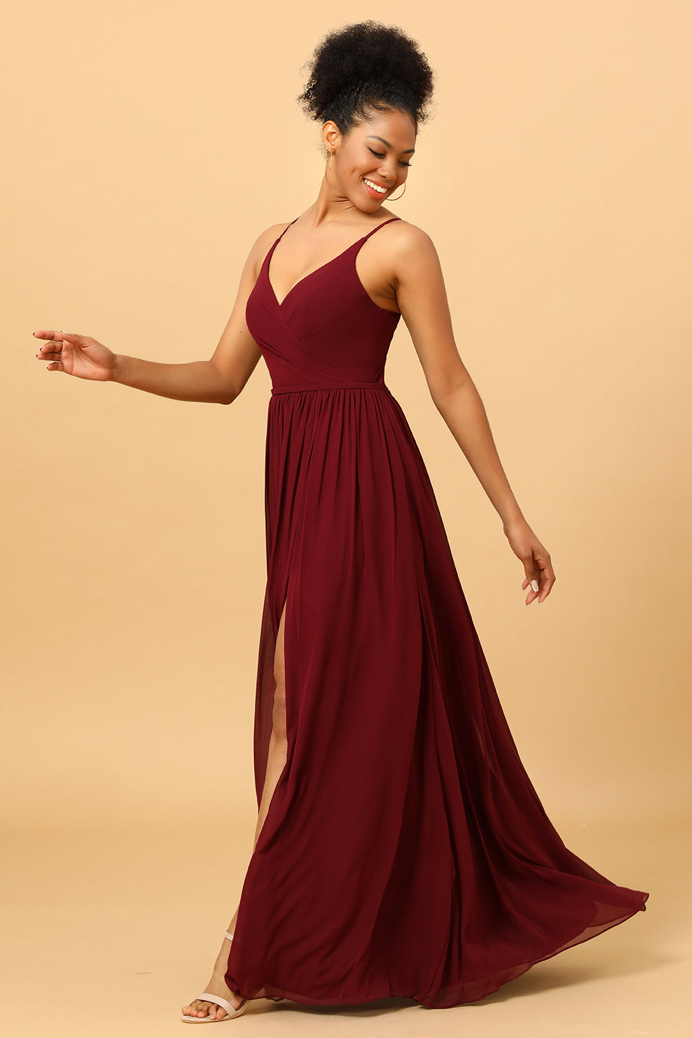 A-Line Chiffon Burgundy Bridesmaid Dress with Slit