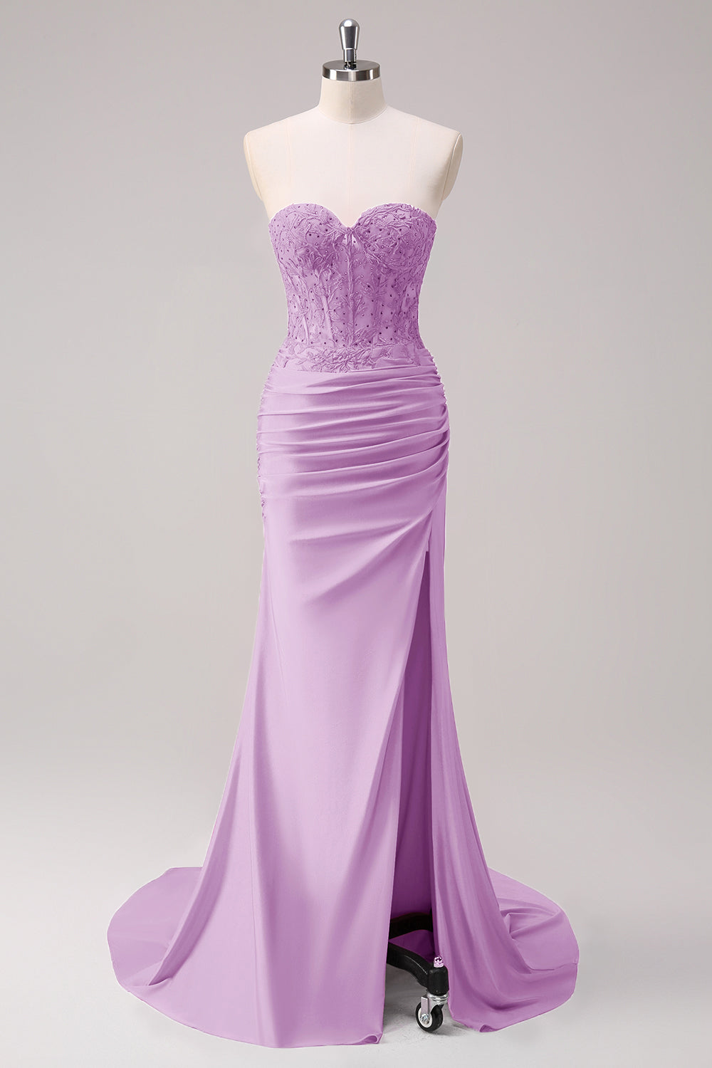 Fuchsia Strapless Corset Mermaid Long Prom Dress with Slit