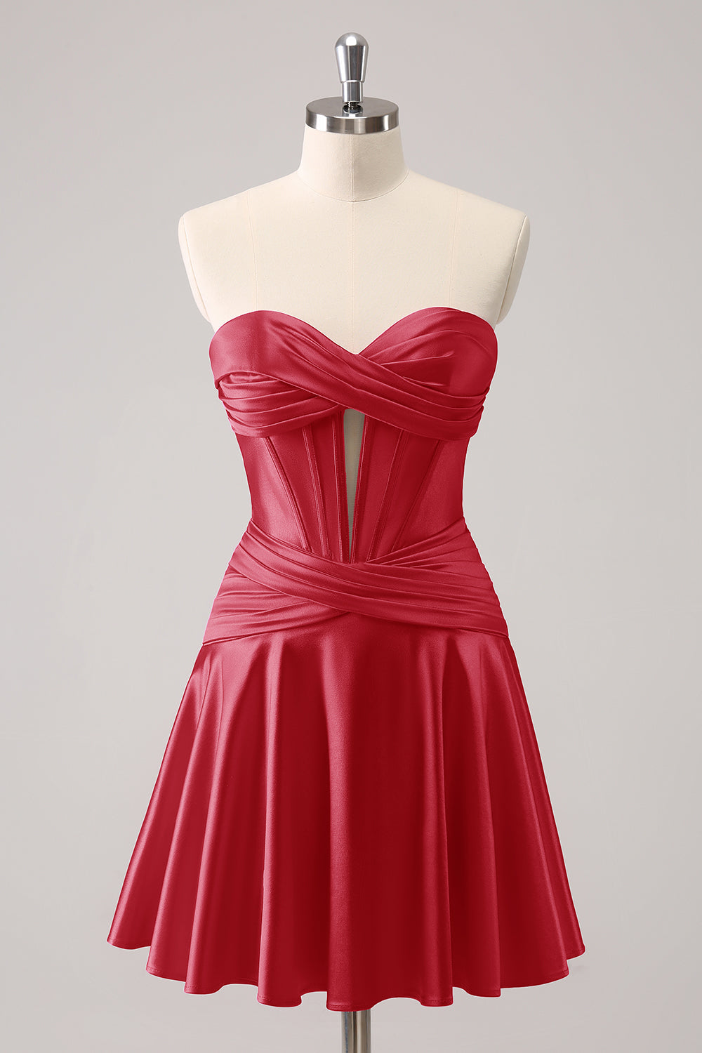 Fuchsia A Line Strapless Satin Short Homecoming Dress