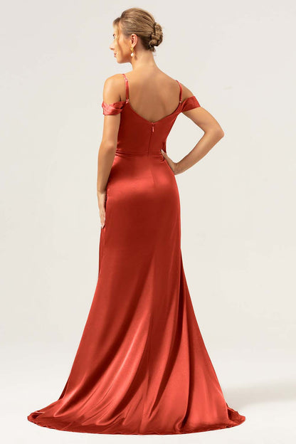Dark Navy Corset Cold Shoulder Long Bridesmaid Dress with Slit