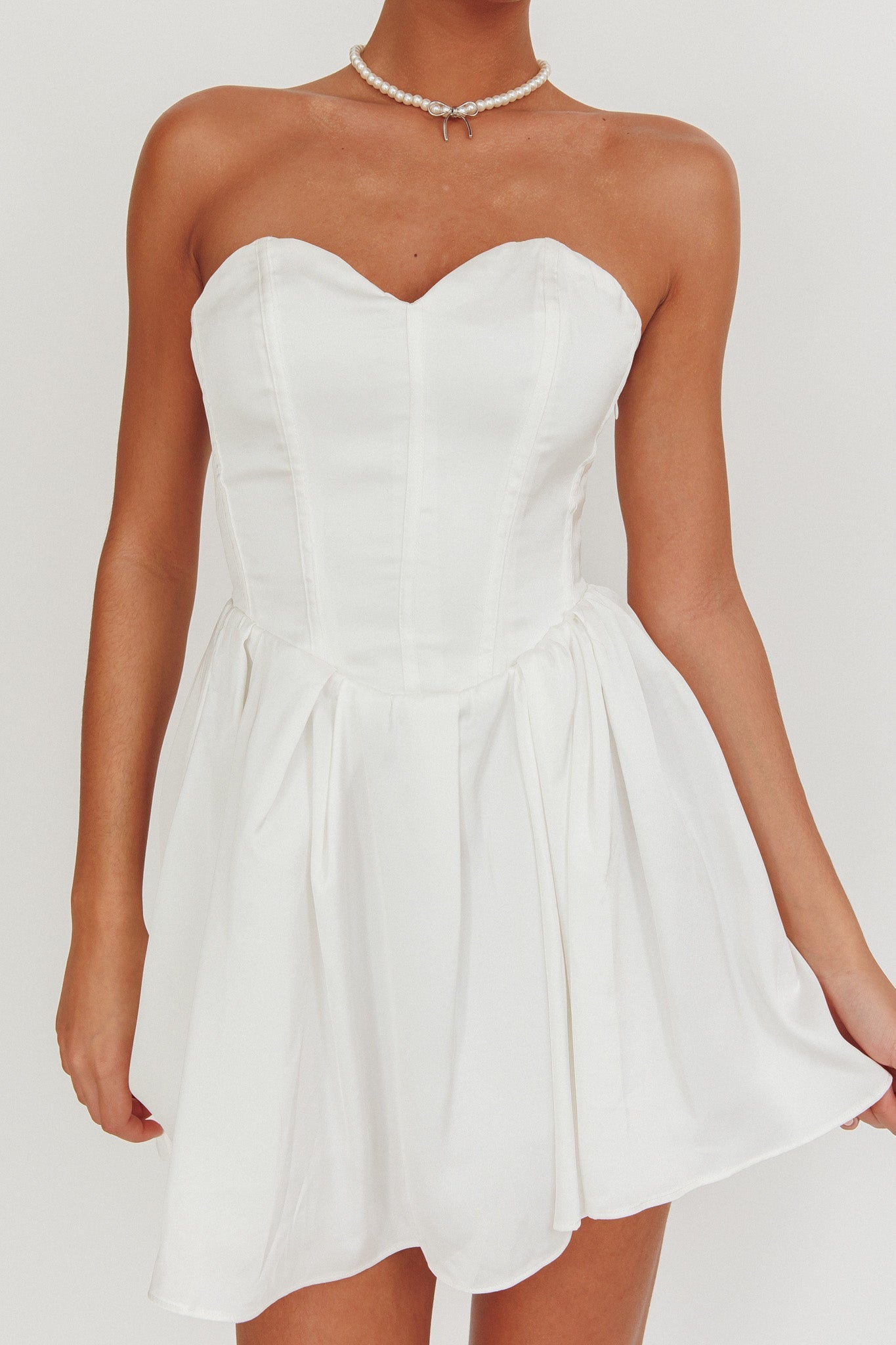 What I Like Sweetheart Neckline Mini Dress Ivory