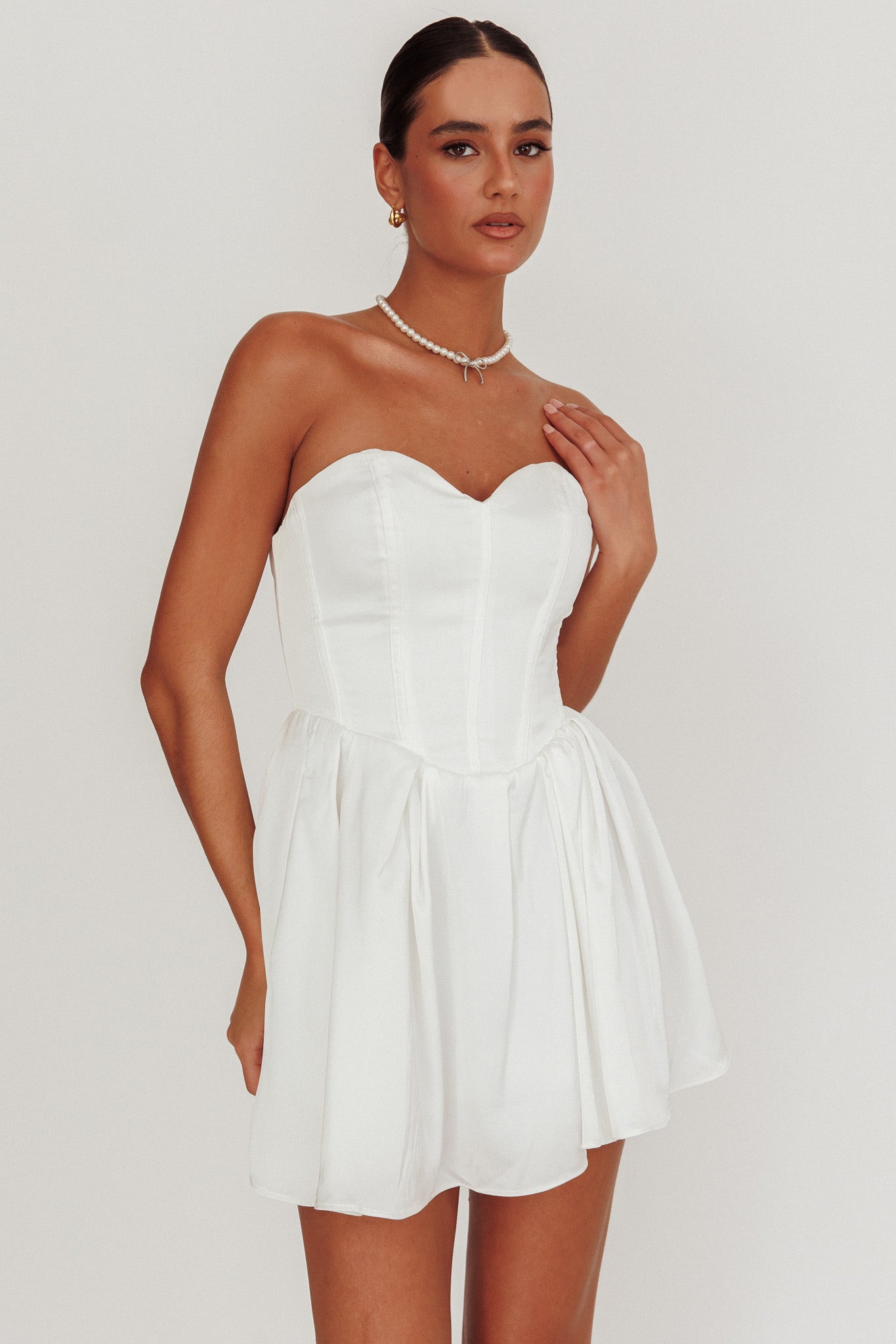 What I Like Sweetheart Neckline Mini Dress Ivory