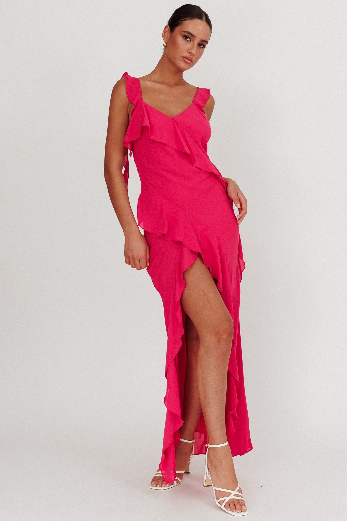 Joyride Ruffle Maxi Dress Magenta