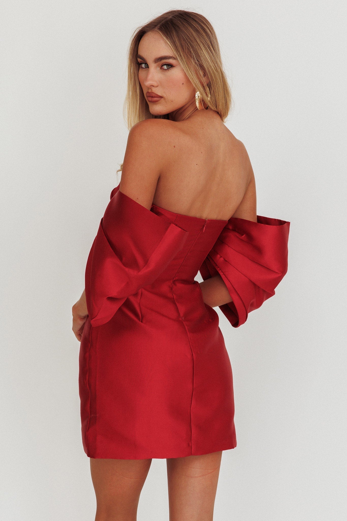 Magnolia Off-Shoulder Mini Dress Wine