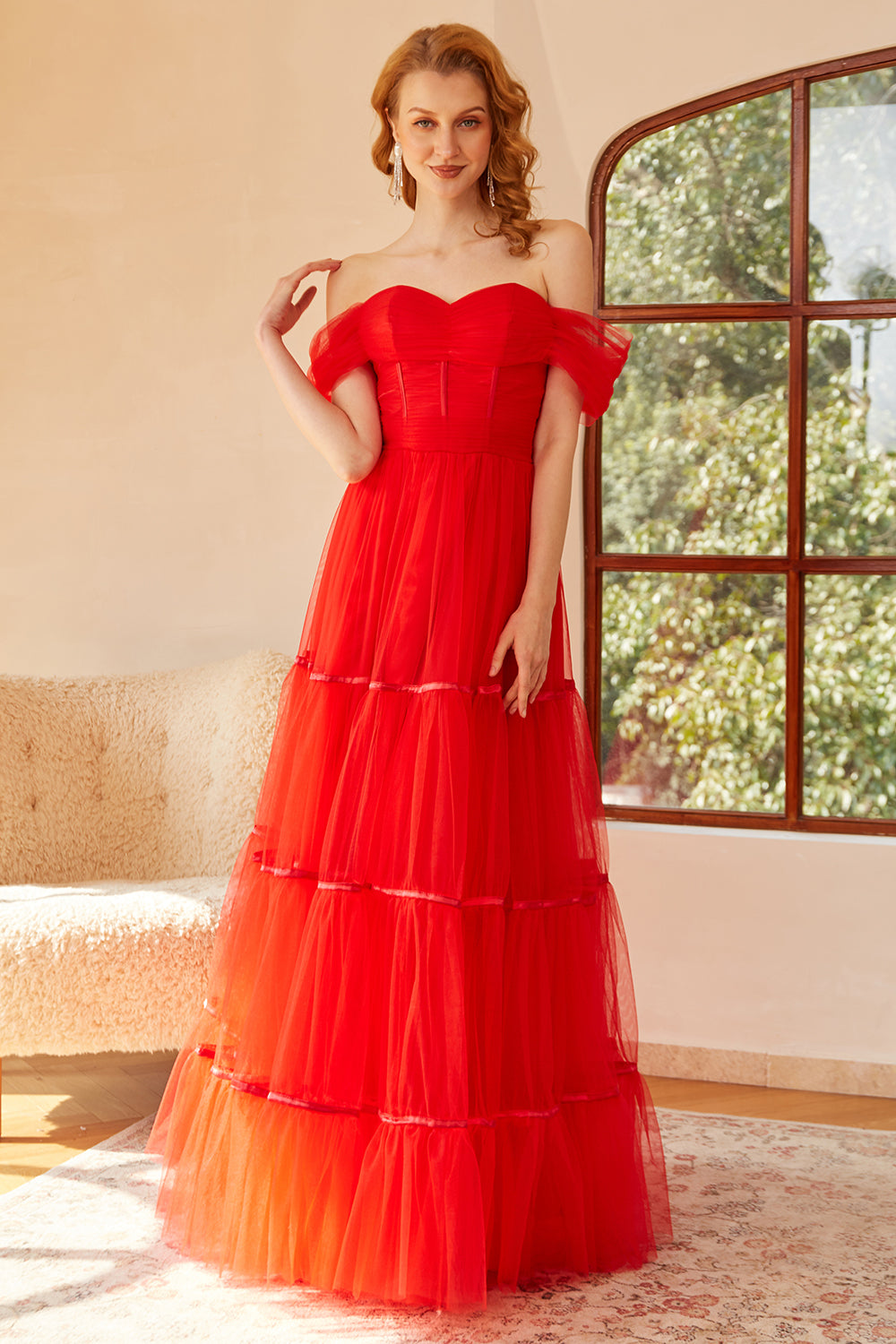 Red Off The Shoulder Prom Dress