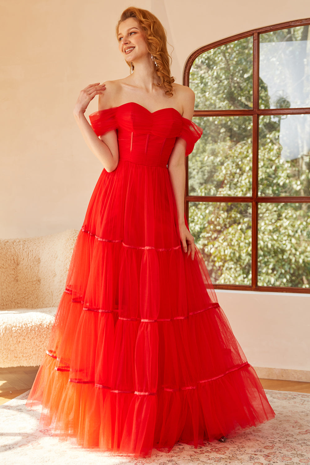 Red Off The Shoulder Prom Dress