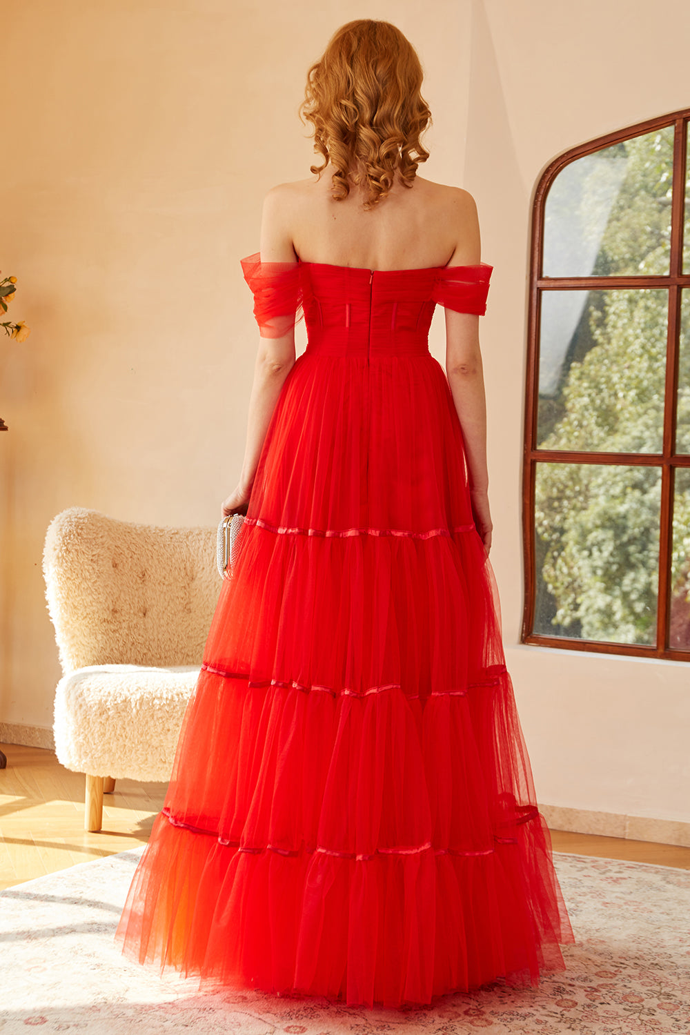 Red Off The Shoulder Prom Dress