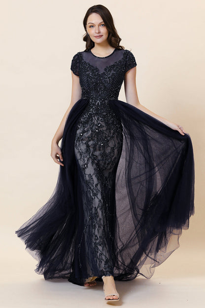 Sparkly Grey Beaded Long Formal Dress