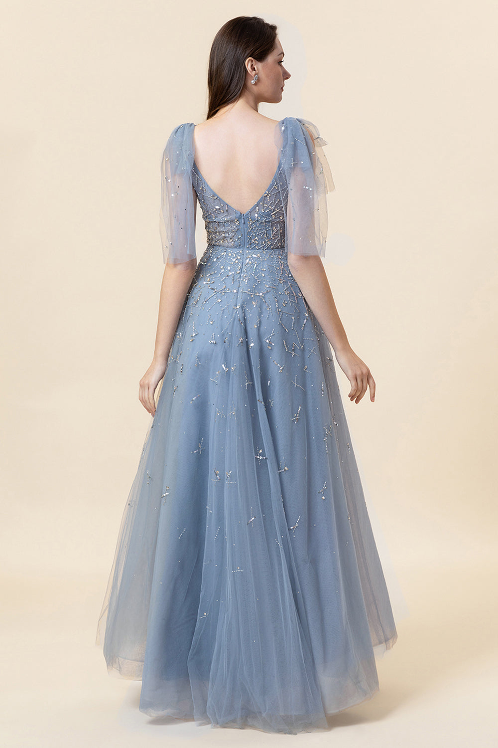 Sparkly Beaded Blue Long Tulle Prom Dress