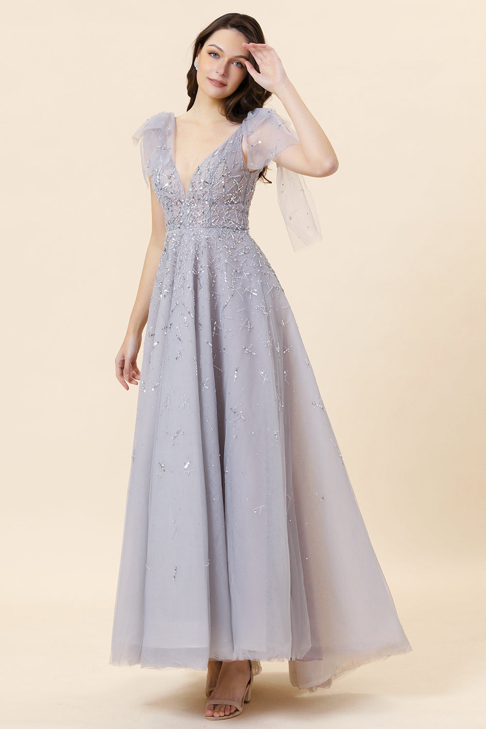 Sparkly Beaded Blue Long Tulle Prom Dress