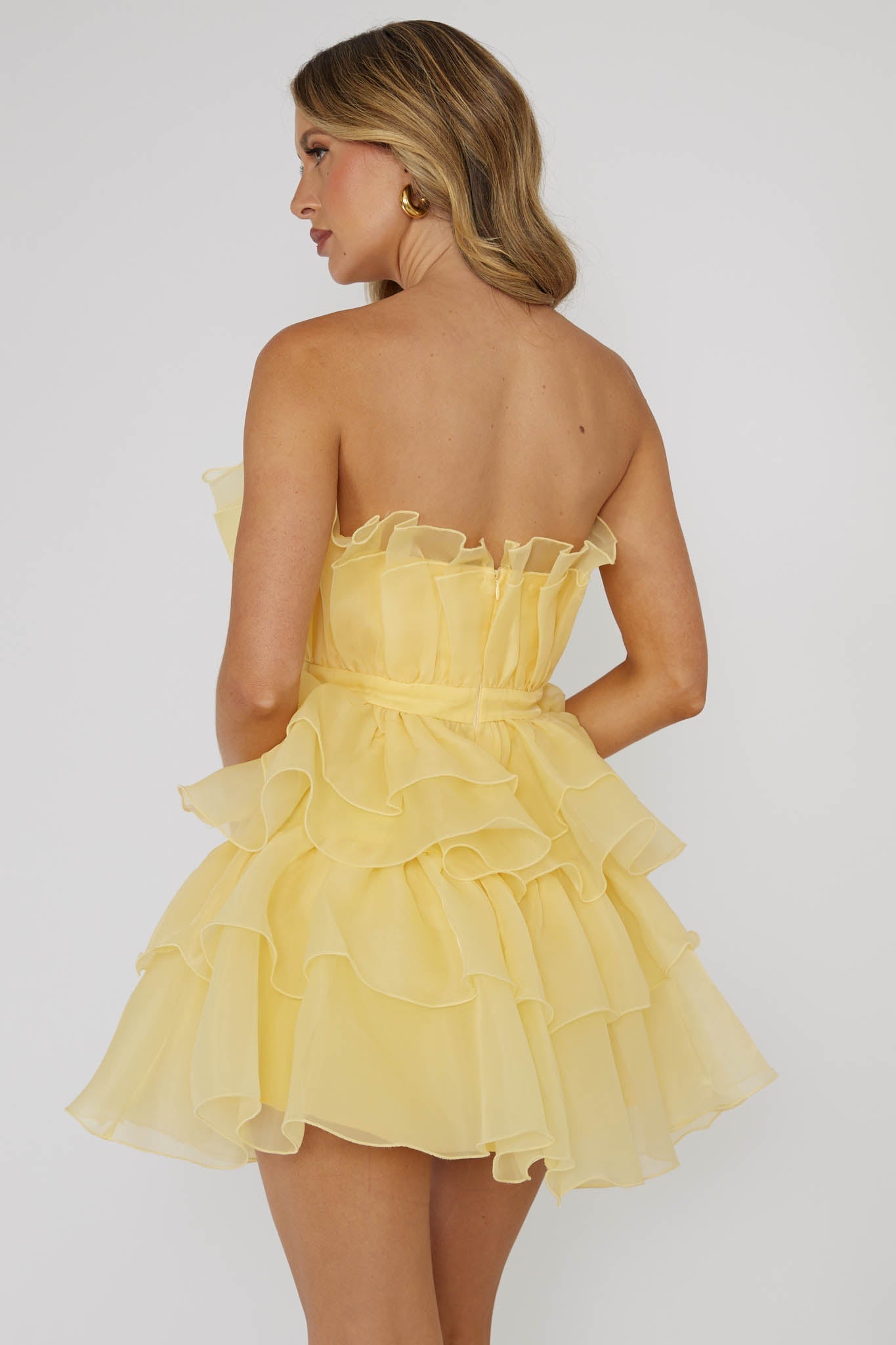 Bon Bon Tiered Chiffon Mini Dress Yellow