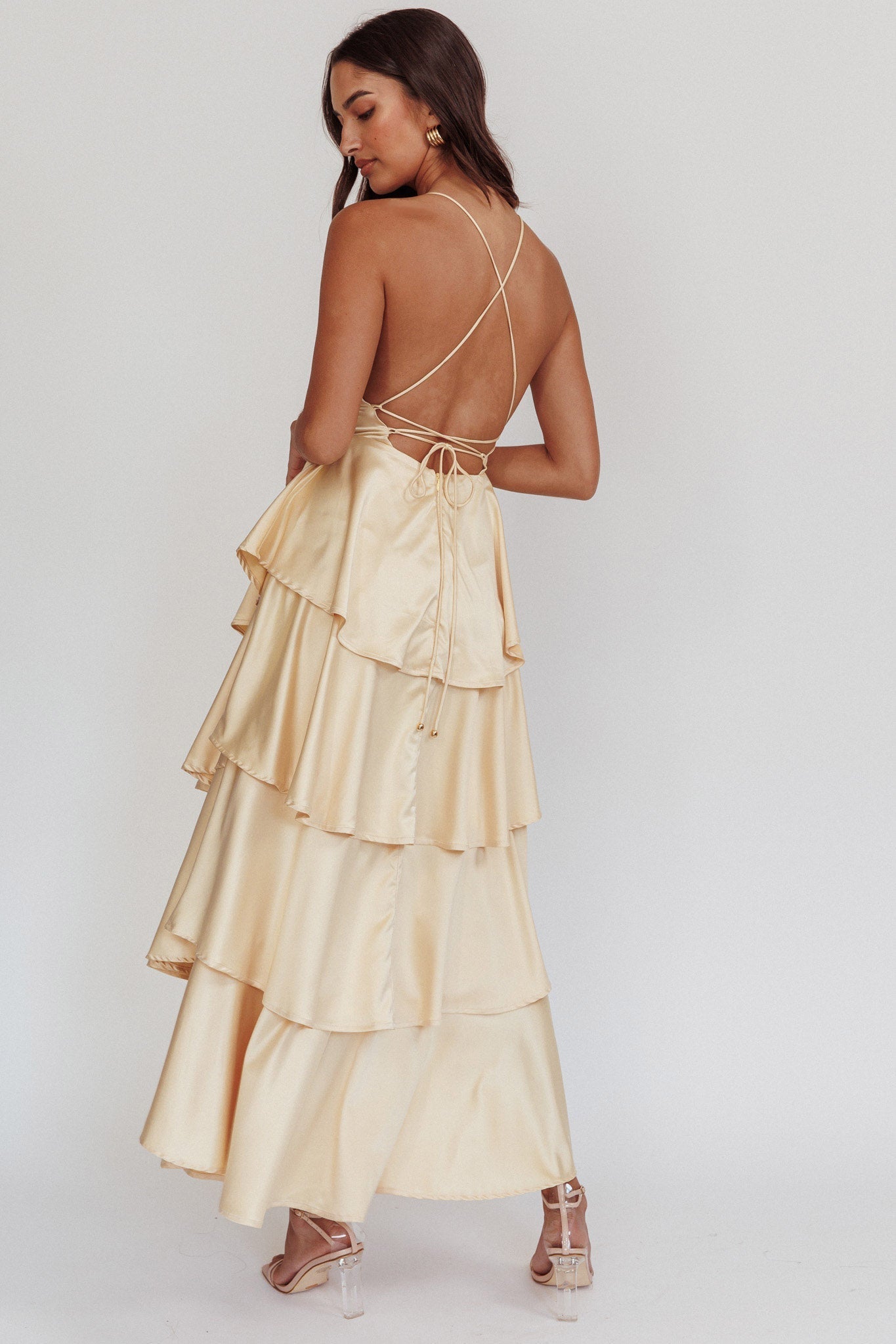 Auguste Tiered Frill Strappy Back Dress Butter