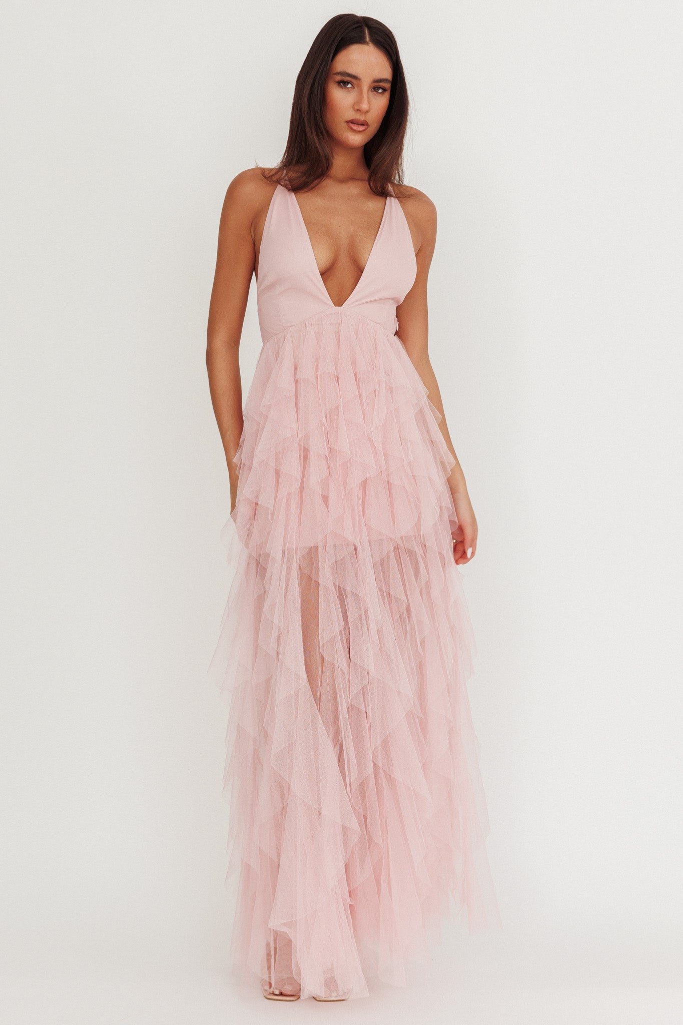 Auguste Cascading Frill Maxi Dress Blush