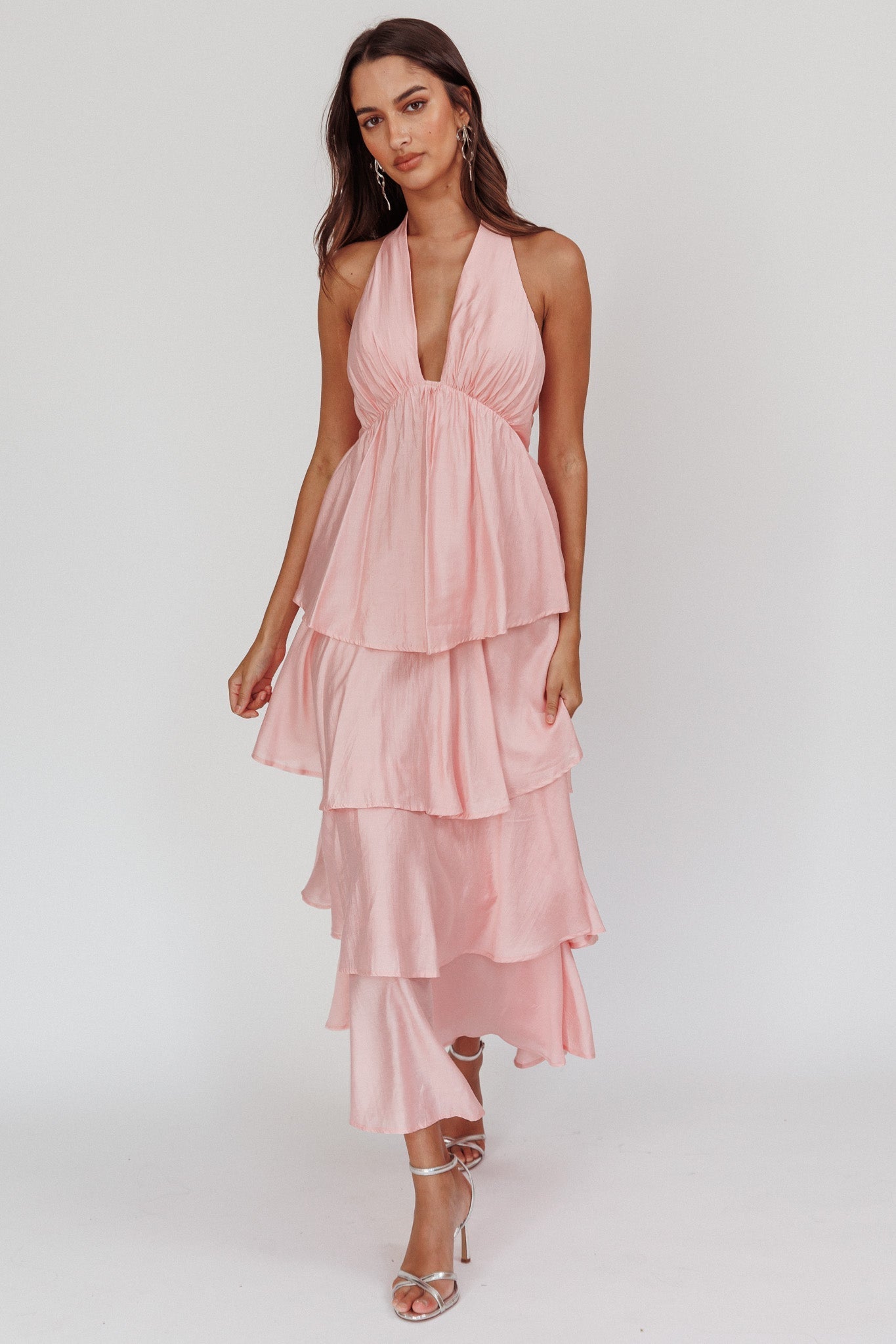 Catalina Tiered Ruffle Maxi Dress Dusty Rose