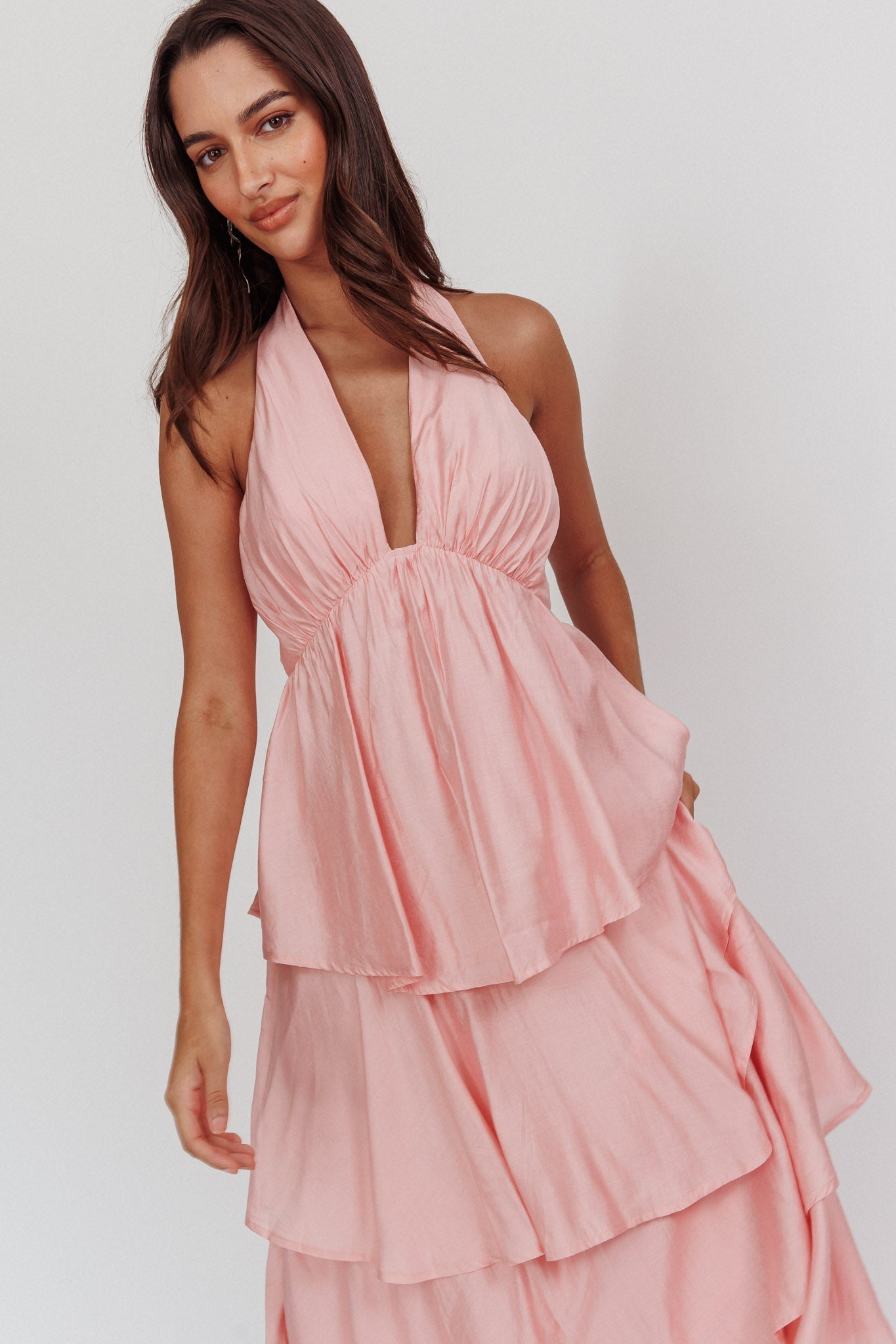 Catalina Tiered Ruffle Maxi Dress Dusty Rose