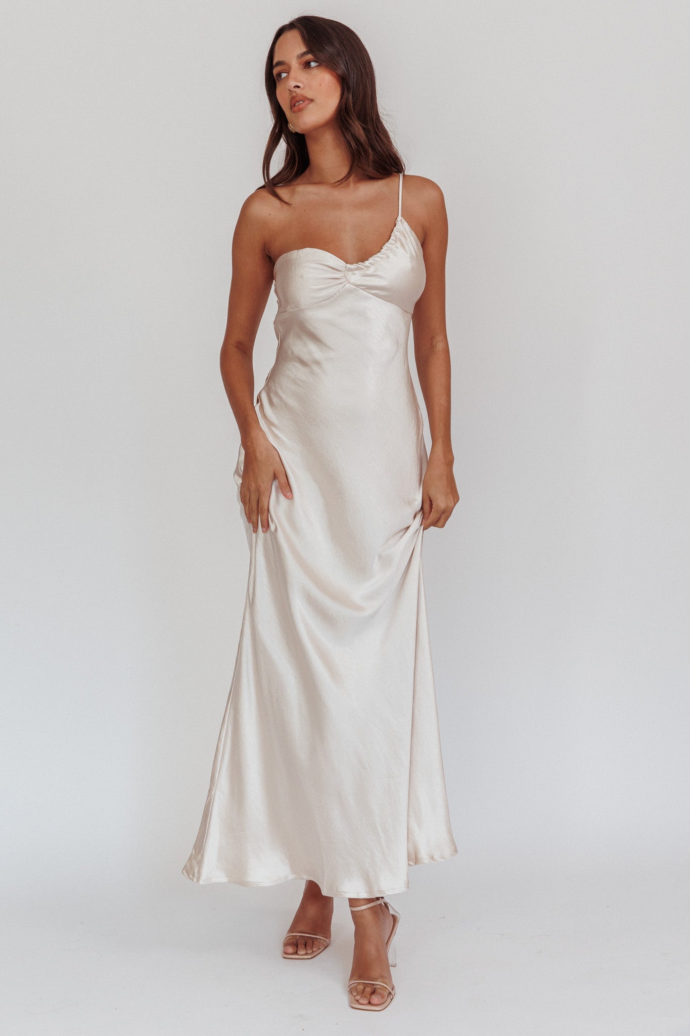 Twilight Tango One-Shoulder Maxi Dress Champagne