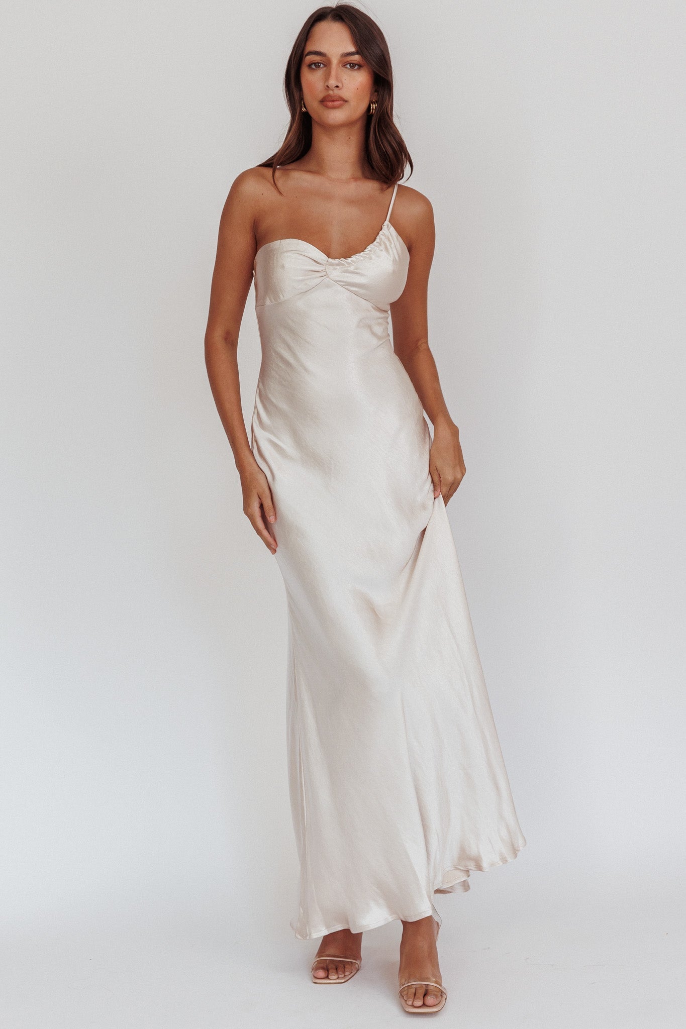 Twilight Tango One-Shoulder Maxi Dress Champagne