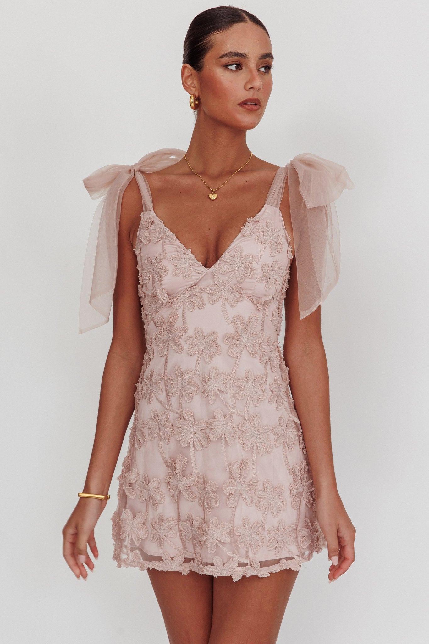 Mykonos Morning Tied Shoulder Embellished Mini Dress Blush