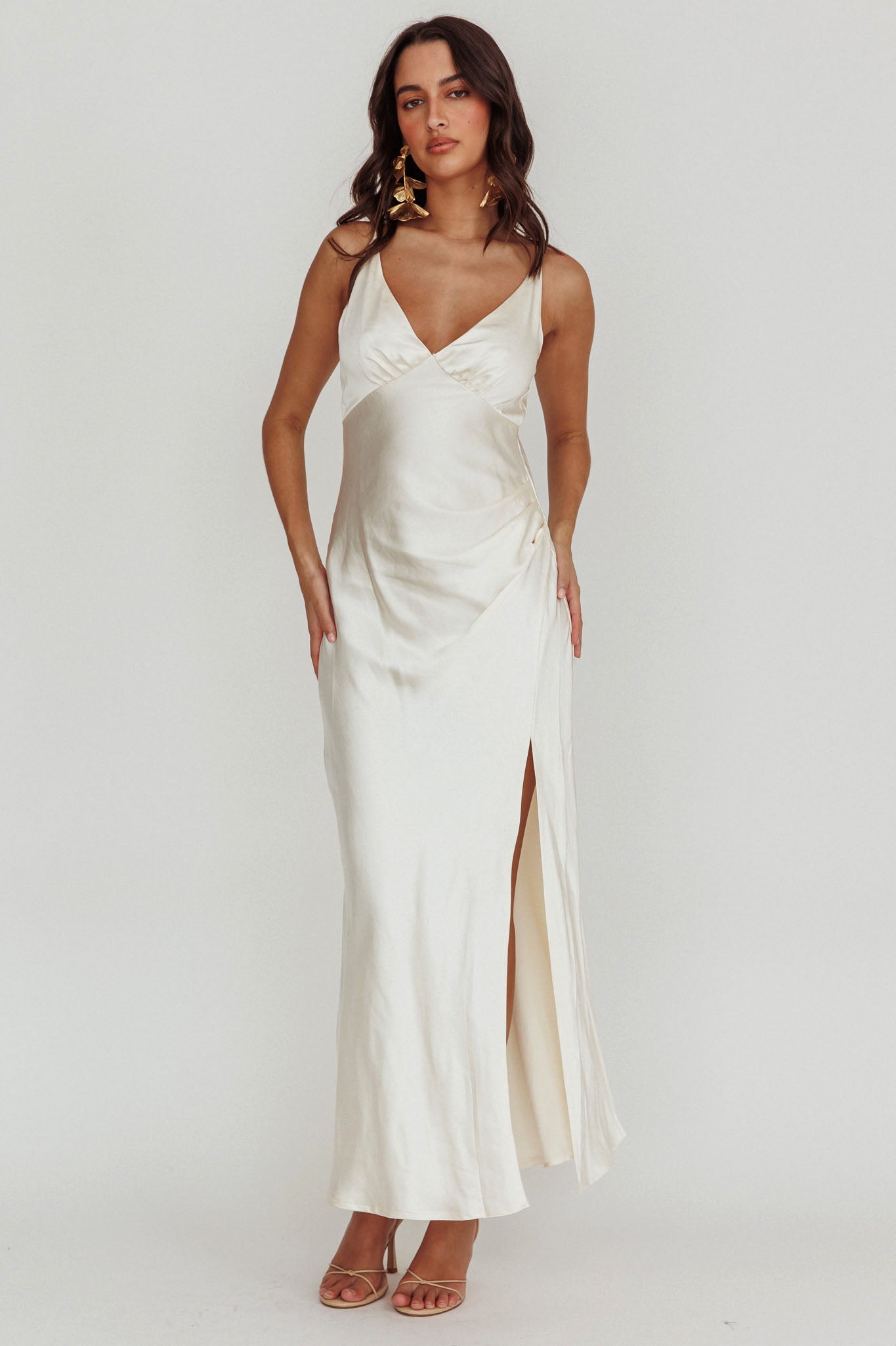 Marlie Side Pleat Maxi Dress Oyster