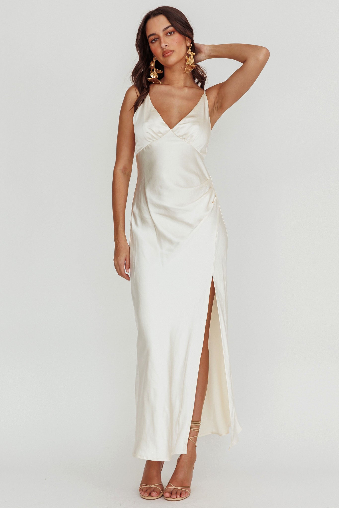 Marlie Side Pleat Maxi Dress Oyster