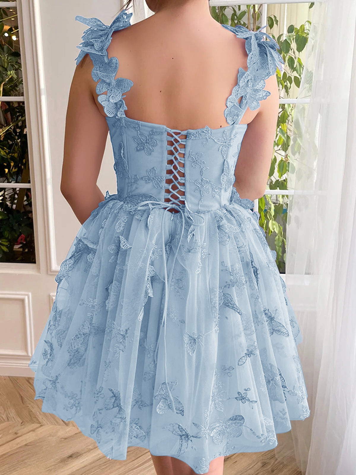 Natalie | Aline Short Tulle Prom Dress with 3D Butterflies