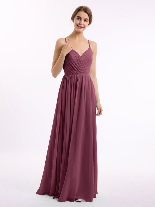 Chiffon Bridesmaid Dresses with Spaghetti Straps-Mulberry