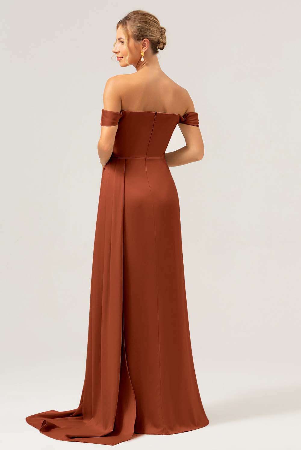 Dusty Sage Off The Shoulder Long Bridesmaid Dress with Slit