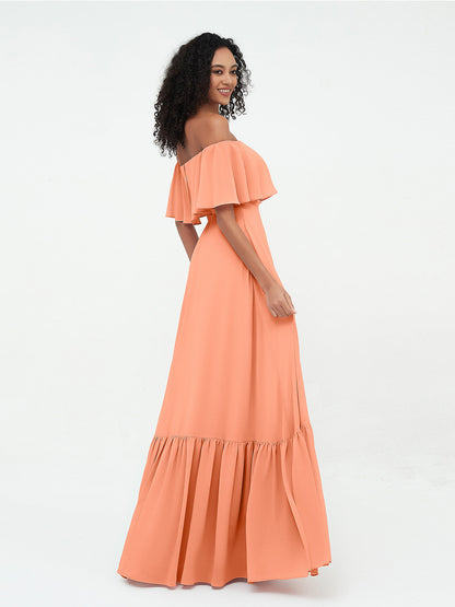 Off Shoulder Chiffon Tiered Skirt Max Dresses-Papaya