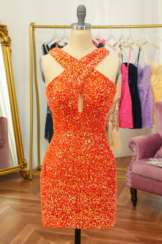 hoco dresses 2025 orange Sexy Lace Applique Homecoming Dress Spaghetti Strap Bodycon Dress hc259 Custom Colors / US14