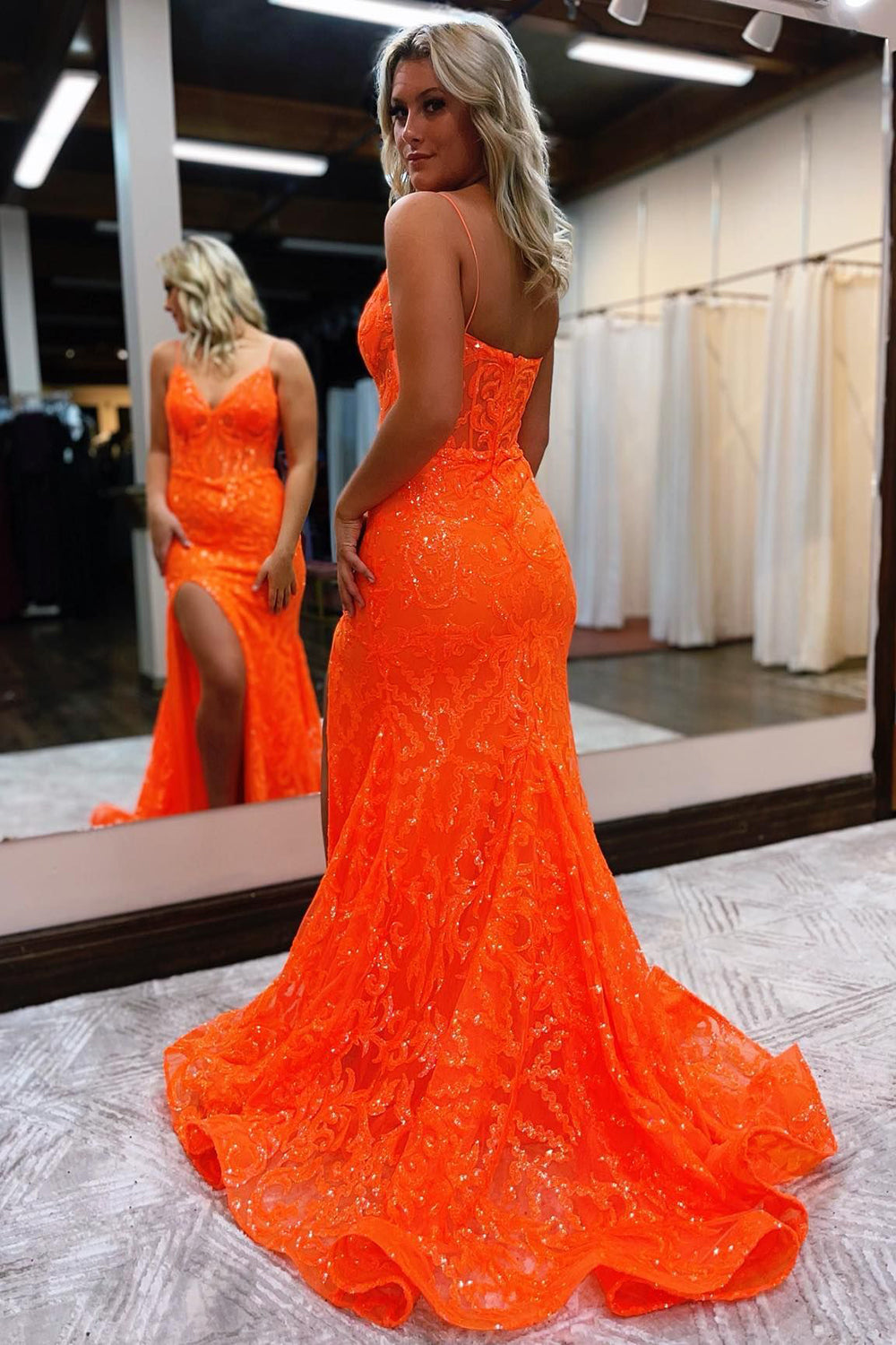 Lakelynn |Mermaid Spaghetti Straps Sequined Lace Prom Dress