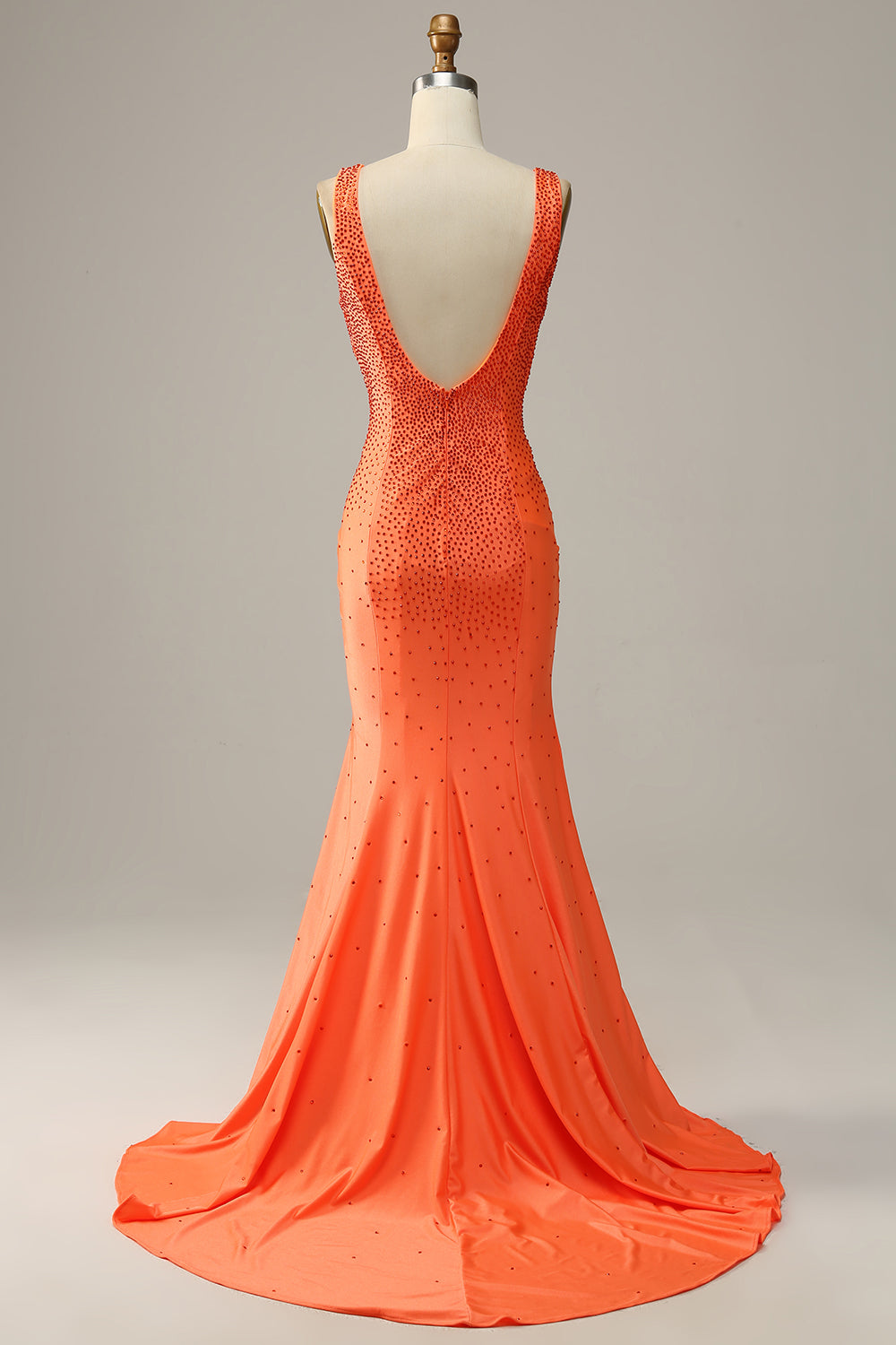 Mermaid V Neck Orange Long Prom Dress with Beading