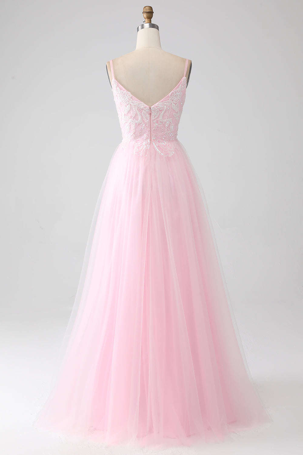 Light Pink A-Line Spaghetti Straps Prom Dress with Beading