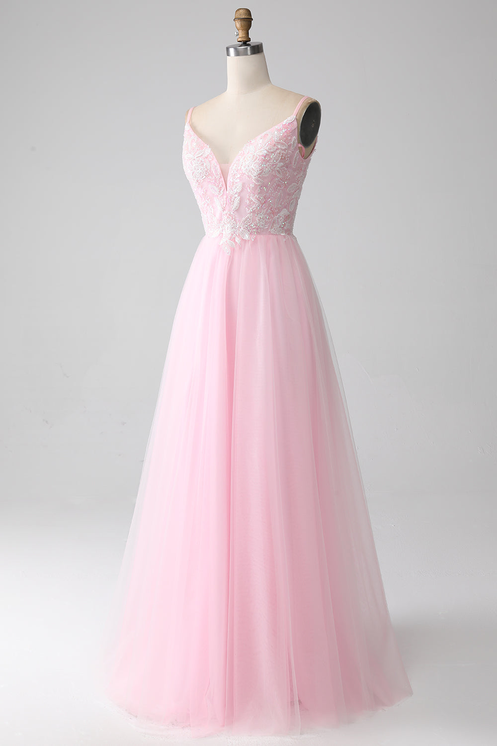 Light Pink A-Line Spaghetti Straps Prom Dress with Beading