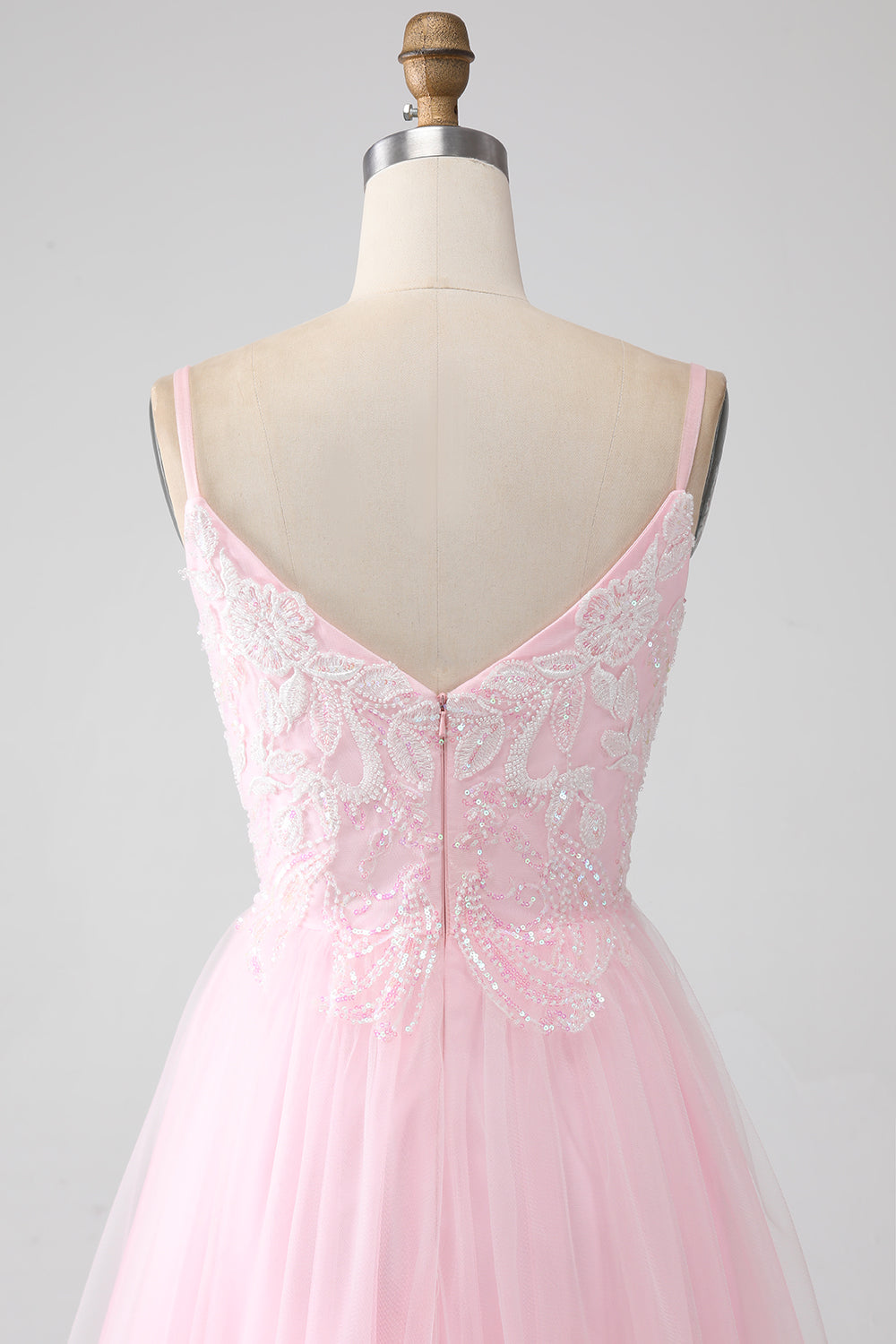 Light Pink A-Line Spaghetti Straps Prom Dress with Beading