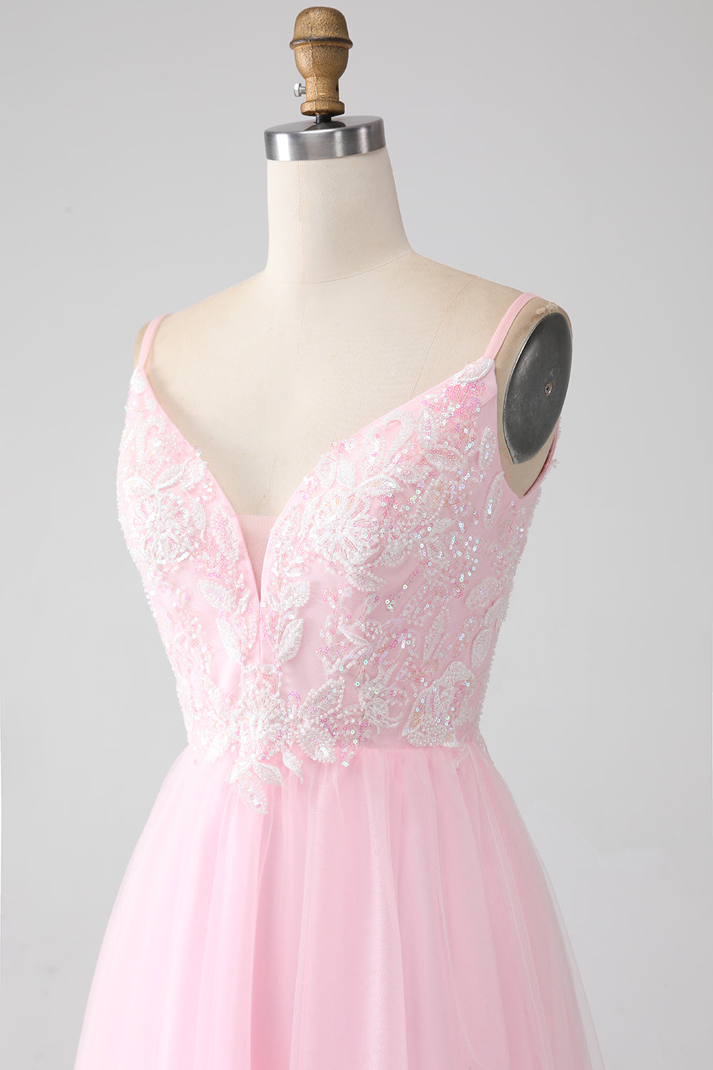 Light Pink A-Line Spaghetti Straps Prom Dress with Beading